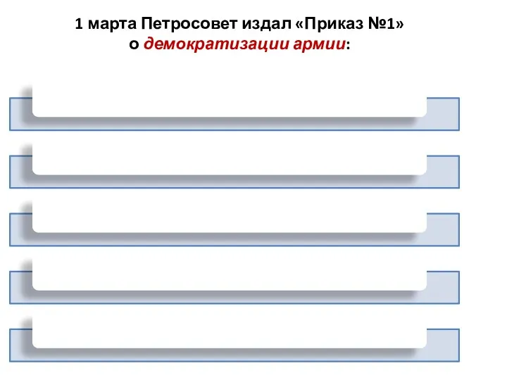 1 марта Петросовет издал «Приказ №1» о демократизации армии: