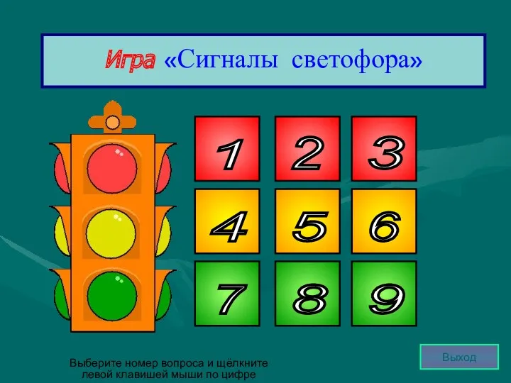 Игра «Сигналы светофора» Выберите номер вопроса и щёлкните левой клавишей