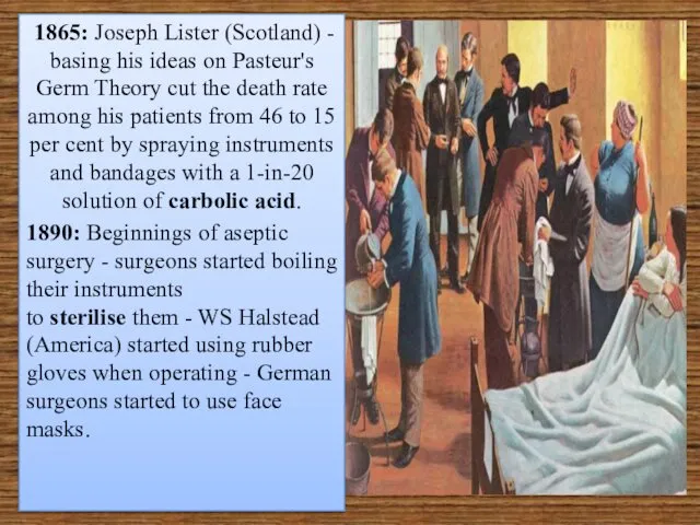 1865: Joseph Lister (Scotland) - basing his ideas on Pasteur's Germ Theory cut