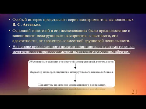 Особый интерес представляет серия экспериментов, выполненных В. С. Агеевым. Основной