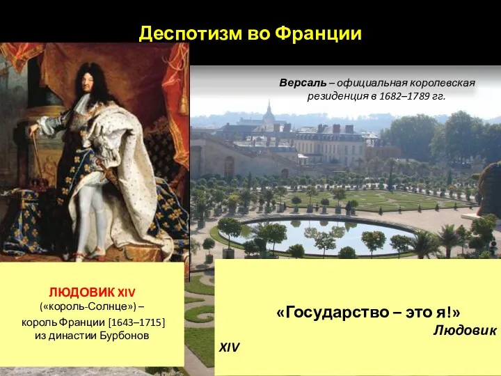 Деспотизм во Франции Версаль – официальная королевская резиденция в 1682–1789