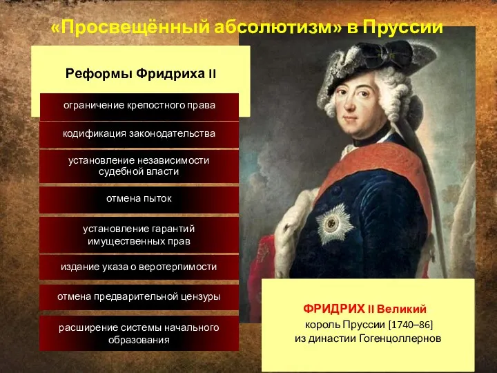 «Просвещённый абсолютизм» в Пруссии ФРИДРИХ II Великий – король Пруссии
