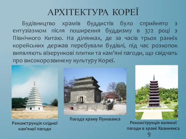 АРХІТЕКТУРА КОРЕЇ Будівництво храмів буддистів було сприйнято з ентузіазмом після поширення буддизму в