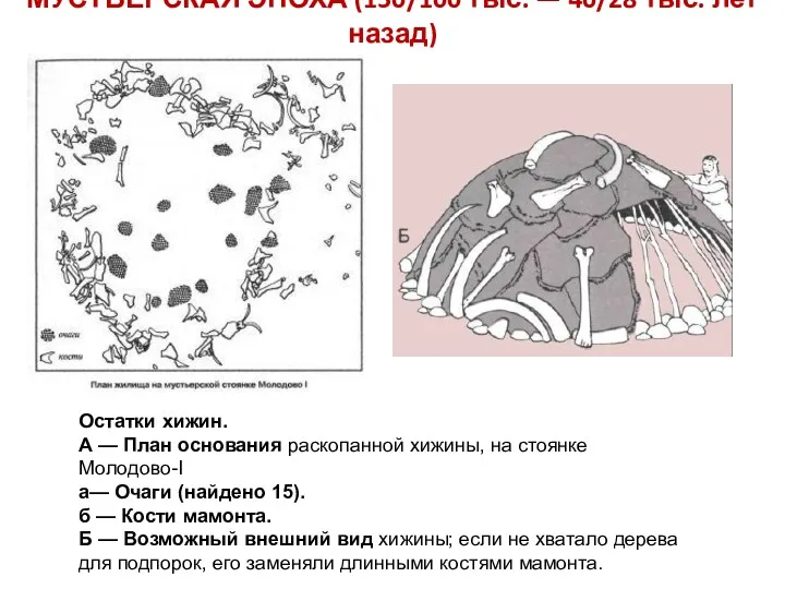 МУСТЬЕРСКАЯ ЭПОХА (150/100 тыс. — 40/28 тыс. лет назад) Остатки
