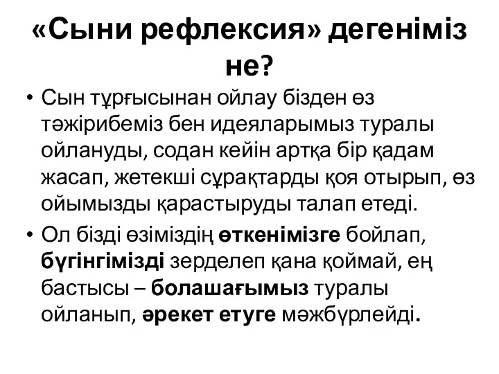 «Сыни рефлексия» дегеніміз не? Сын тұрғысынан ойлау бізден өз тәжірибеміз