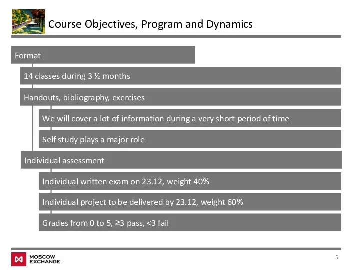 Course Objectives, Program and Dynamics Format 14 classes during 3 ½ months Handouts,