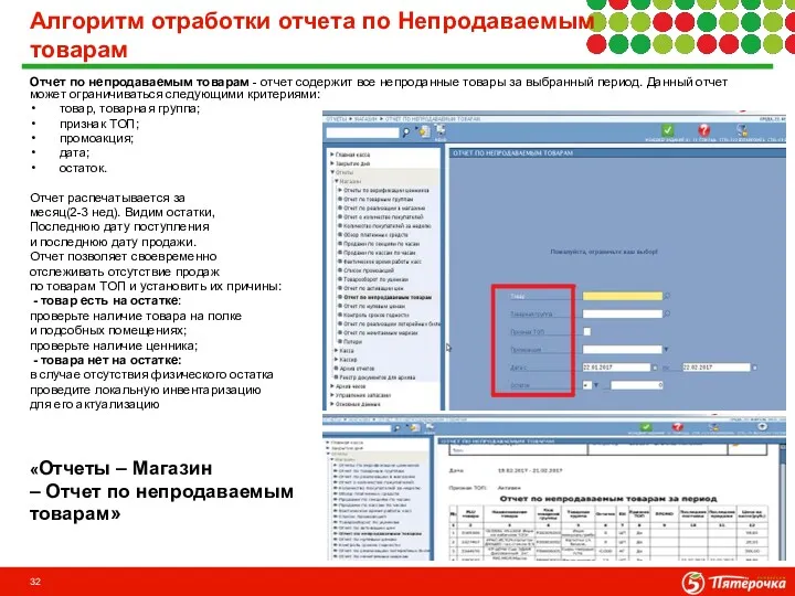 Алгоритм отработки отчета по Непродаваемым товарам Отчет по непродаваемым товарам