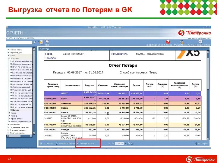 Выгрузка отчета по Потерям в GK