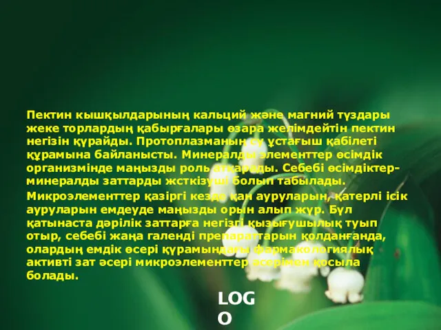 Пектин кышқылдарының кальций және магний түздары жеке торлардың қабырғалары өзара