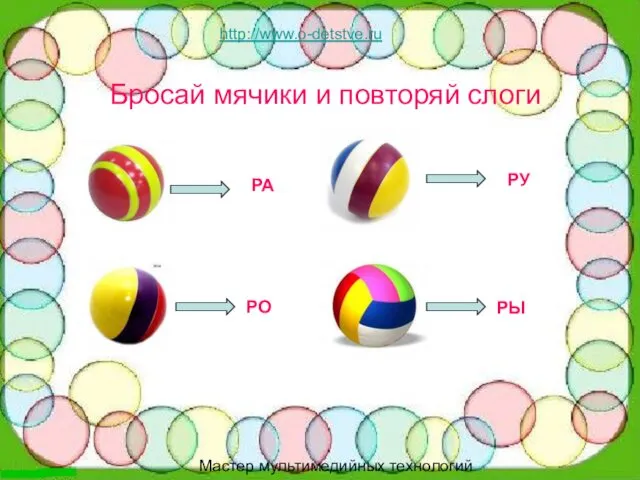 Бросай мячики и повторяй слоги Мастер мультимедийных технологий http://www.o-detstve.ru РА РО РУ РЫ