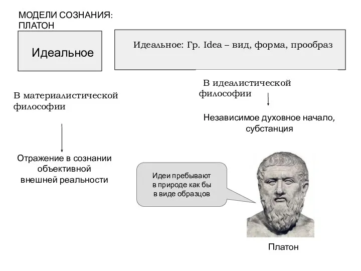 Идеальное Идеальное: Гр. Idea – вид, форма, прообраз В материалистической