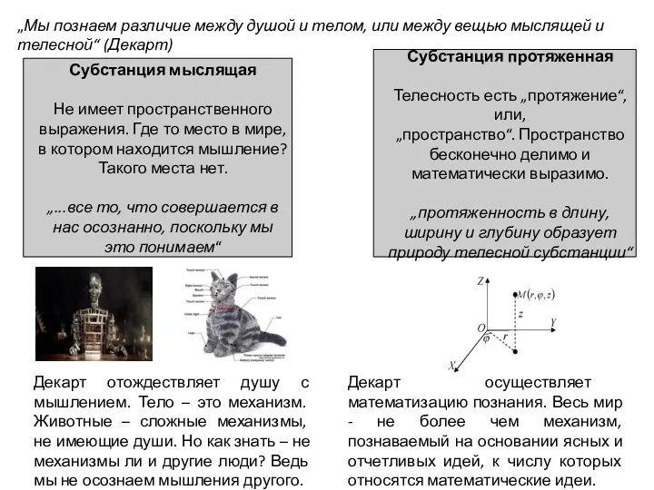 Субстанция мыслящая Не имеет пространственного выражения. Где то место в