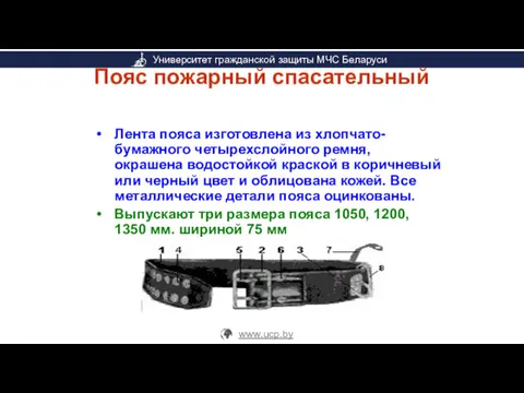 Пояс пожарный спасательный Лента пояса изготовлена из хлопчато-бумажного четырехслойного ремня,