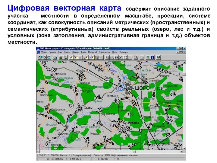 Цифровая векторная карта содержит описание заданного участка местности в определенном