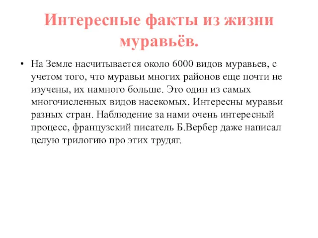 Интересные факты из жизни муравьёв. На Земле насчитывается около 6000