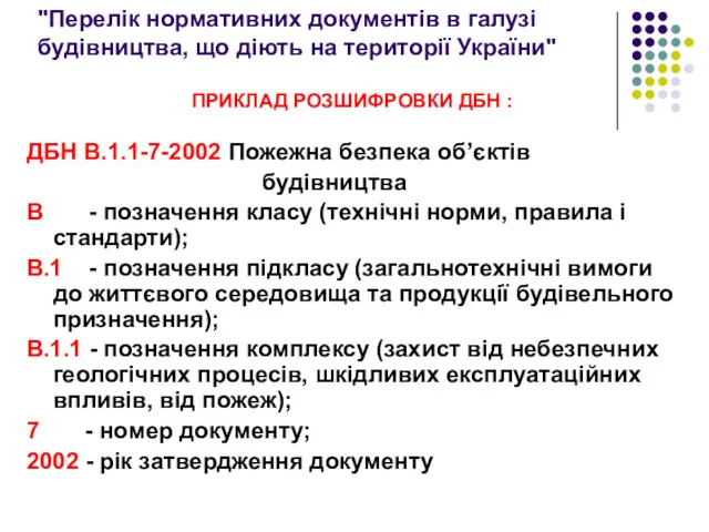 "Перелік нормативних документів в галузі будівництва, що діють на території