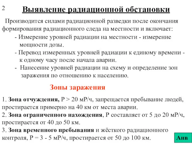 Выявление радиационной обстановки Производится силами радиационной разведки после окончания формирования