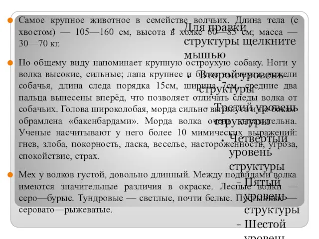 Самое крупное животное в семействе волчьих. Длина тела (с хвостом)