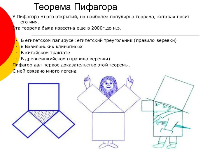 Теорема Пифагора У Пифагора много открытий, но наиболее популярна теорема,