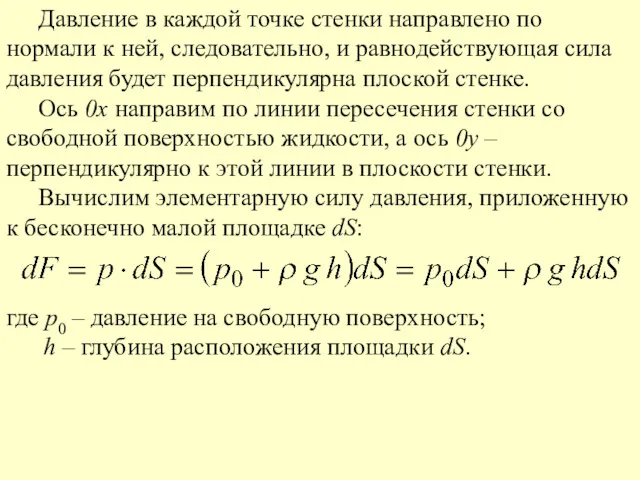 Давление в каждой точке стенки направлено по нормали к ней,