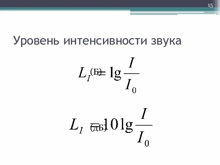 Уровень интенсивности звука (Б) (дБ)