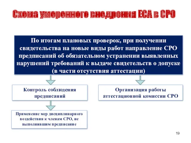 Схема умеренного внедрения ЕСА в СРО По итогам плановых проверок,