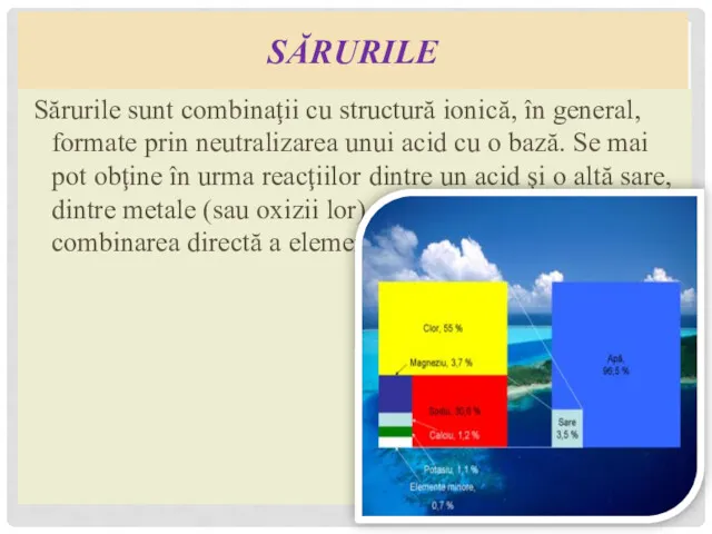 SĂRURILE Sărurile sunt combinaţii cu structură ionică, în general, formate