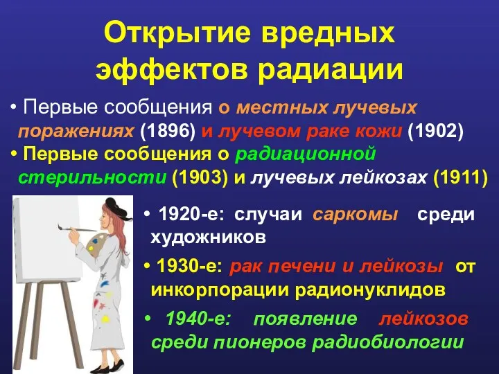 Открытие вредных эффектов радиации Первые сообщения о местных лучевых поражениях