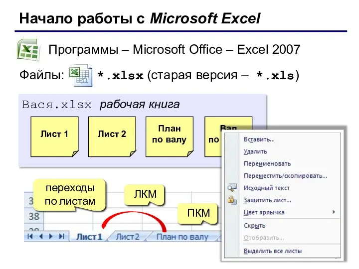 Начало работы с Microsoft Excel Программы – Microsoft Office –