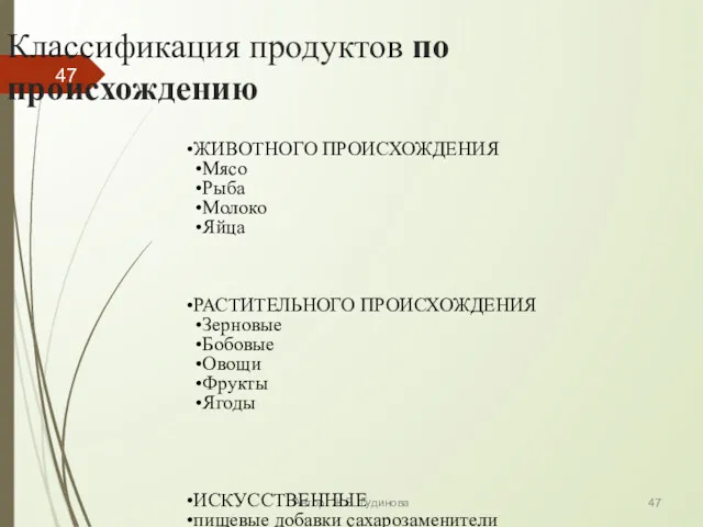 Классификация продуктов по происхождению Автор: Ж.В. Гудинова ЖИВОТНОГО ПРОИСХОЖДЕНИЯ Мясо