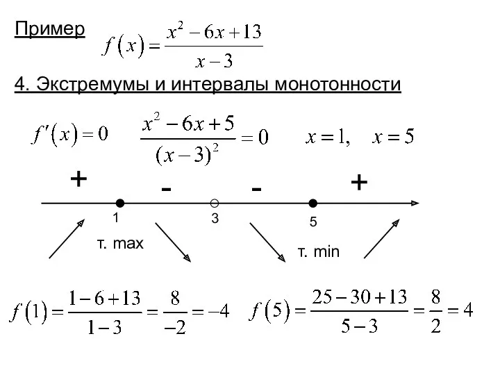 Пример 4. Экстремумы и интервалы монотонности 1 3 5 +