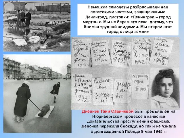 Немецкие самолеты разбрасывали над советскими частями, защищающими Ленинград, листовки: «Ленинград – город мертвых.