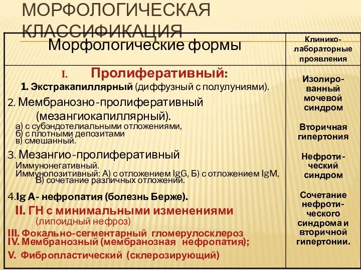 МОРФОЛОГИЧЕСКАЯ КЛАССИФИКАЦИЯ