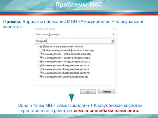Пример. Варианты написания МНН «Амоксициллин + Клавулановая кислота»: Одно и