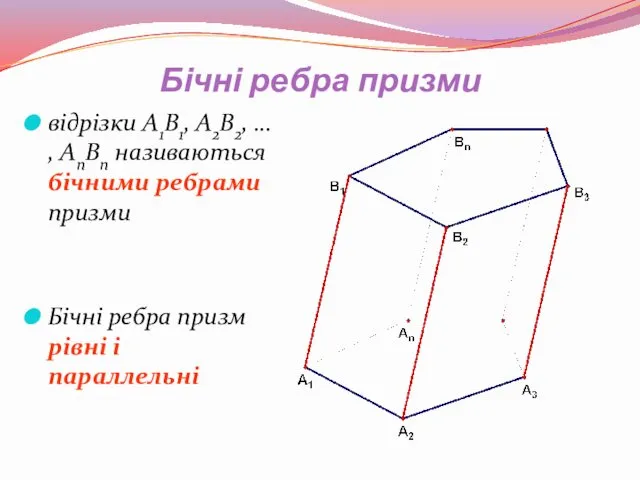 Бічні ребра призми відрізки A1B1, A2B2, … , AnBn називаються