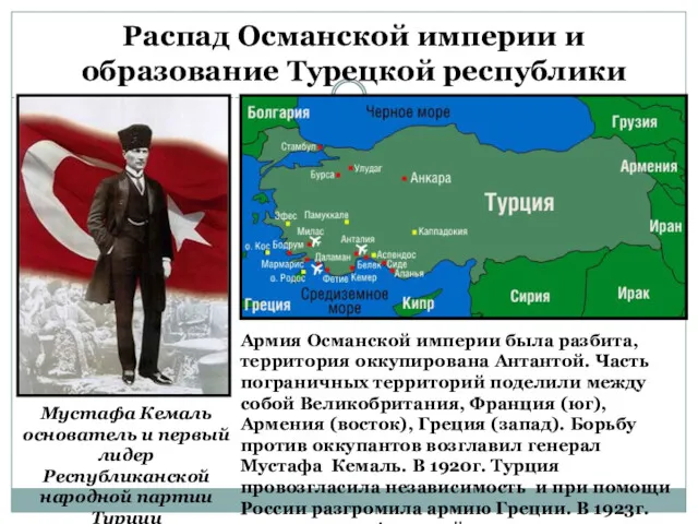 Распад Османской империи и образование Турецкой республики Мустафа Кемаль основатель и первый лидер