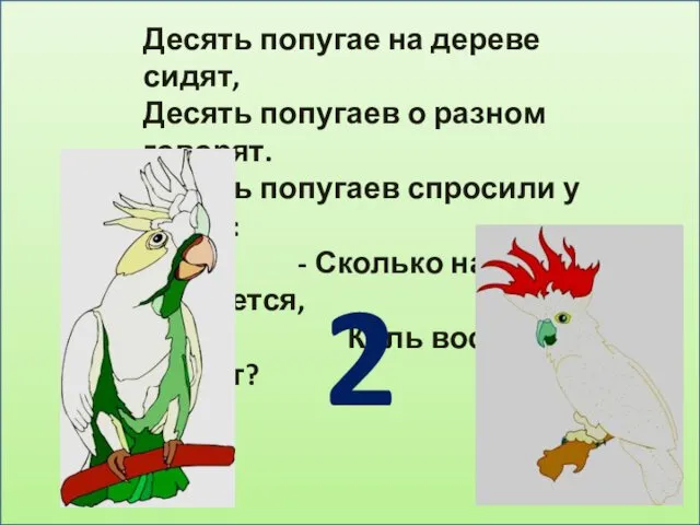 Десять попугае на дереве сидят, Десять попугаев о разном говорят.