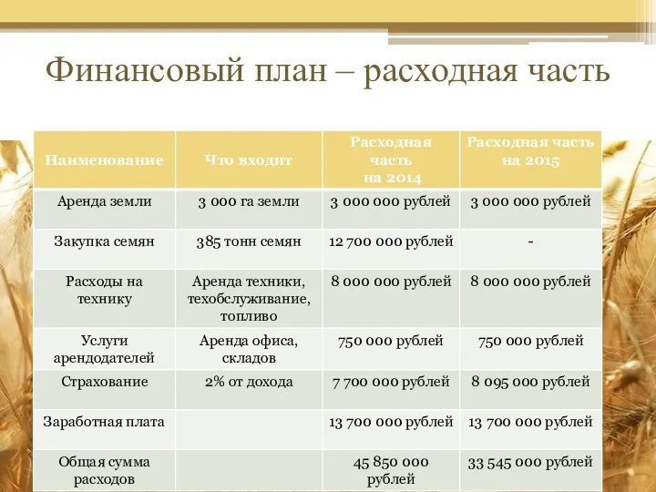 Финансовый план – расходная часть