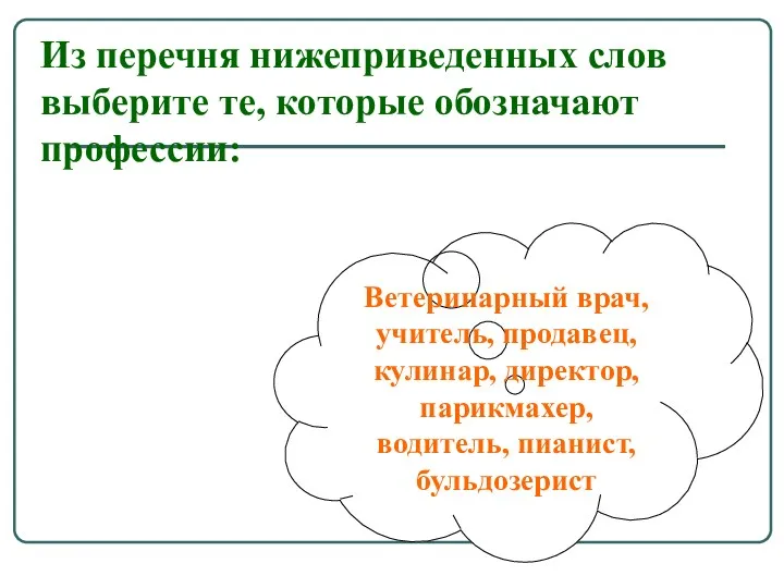 Из перечня нижеприведенных слов выберите те, которые обозначают профессии: Ветеринарный