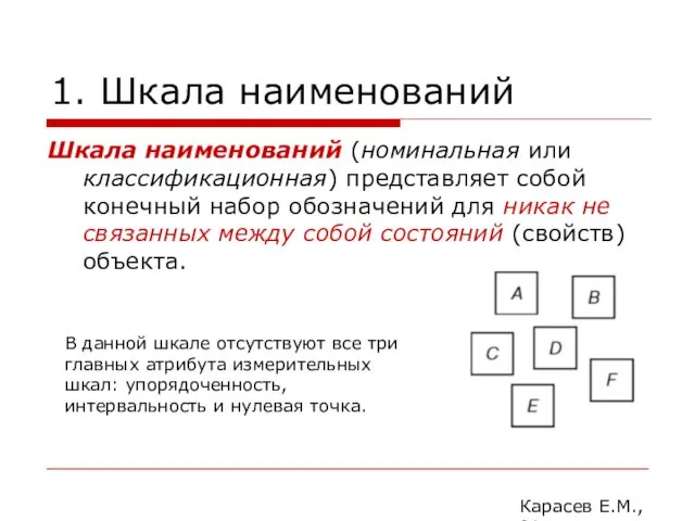 1. Шкала наименований Шкала наименований (номинальная или классификационная) представляет собой