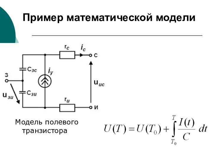 Пример математической модели Модель полевого транзистораь