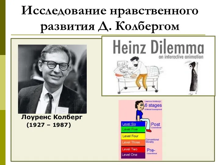 Исследование нравственного развития Д. Колбергом Лоуренс Колберг (1927 – 1987)