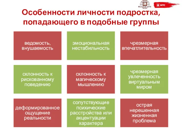 Особенности личности подростка, попадающего в подобные группы ведомость, внушаемость эмоциональная