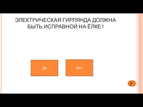 ЭЛЕКТРИЧЕСКАЯ ГИРЛЯНДА ДОЛЖНА БЫТЬ ИСПРАВНОЙ НА ЁЛКЕ? Да Нет