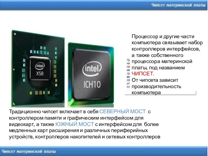 Процессор и другие части компьютера связывает набор контроллеров интерфейсов, а