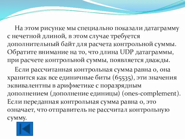 На этом рисунке мы специально показали датаграмму с нечетной длиной,