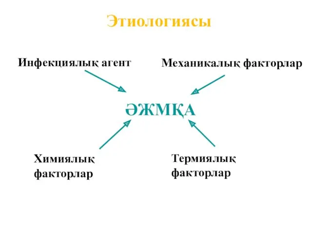 Этиологиясы ӘЖМҚА Инфекциялық агент Механикалық факторлар Термиялық факторлар Химиялық факторлар