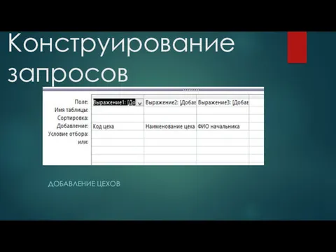 Конструирование запросов ДОБАВЛЕНИЕ ЦЕХОВ