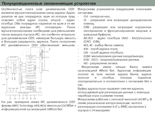 Полупроводниковые запоминающие устройства Особенностью почти всех динамических ОЗУ является мультиплексиро­вание