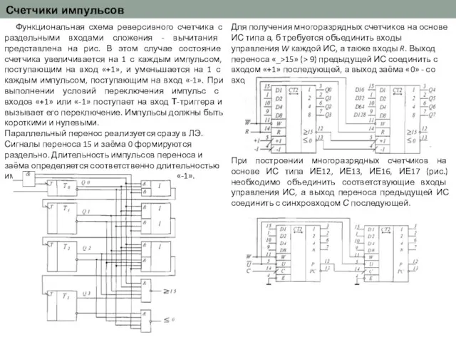 Счетчики импульсов Функциональная схема реверсивного счетчика с раздельными входами сло­жения